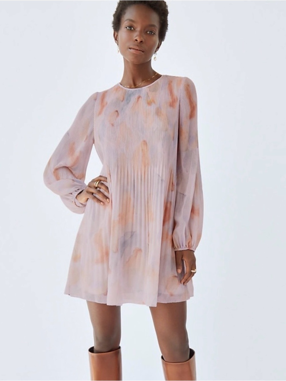 Wilfred Lavender and Peach Pleated Daydreamer Mini Dress